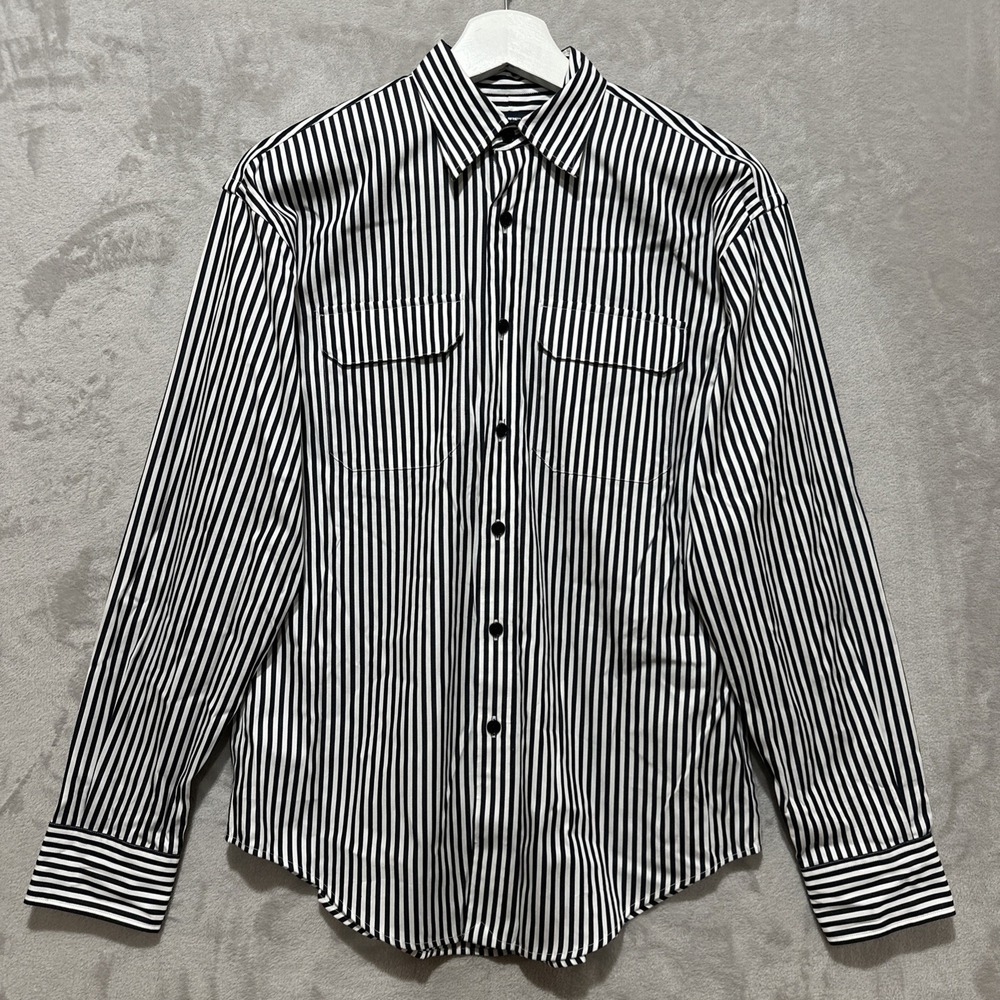Ralph Lauren Golf Long Sleeve Shirt Women's Sz 2 Black & White Stripe Button Up